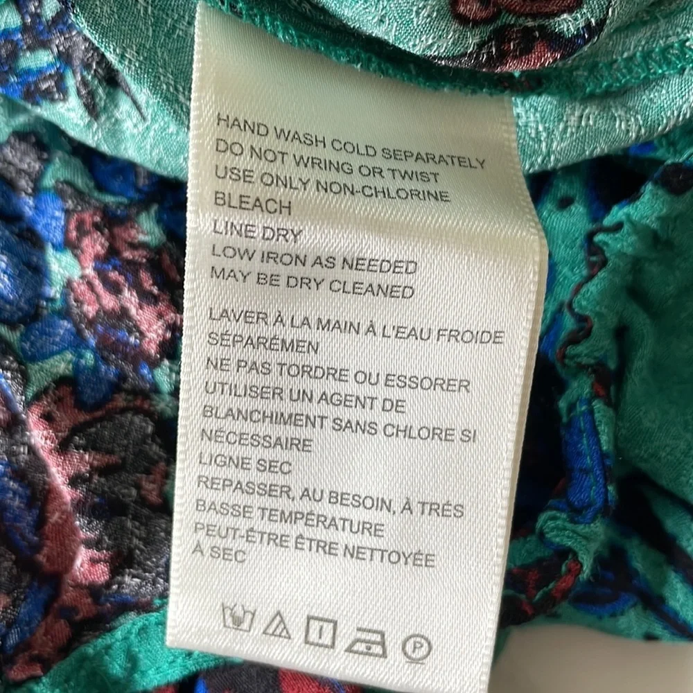 NWT FREE PEOPLE Hilary top shirt size S green combo smocking longsleeve - Picture 8 of 8